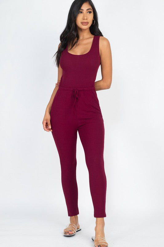 Wine Ribbed Jumpsuit