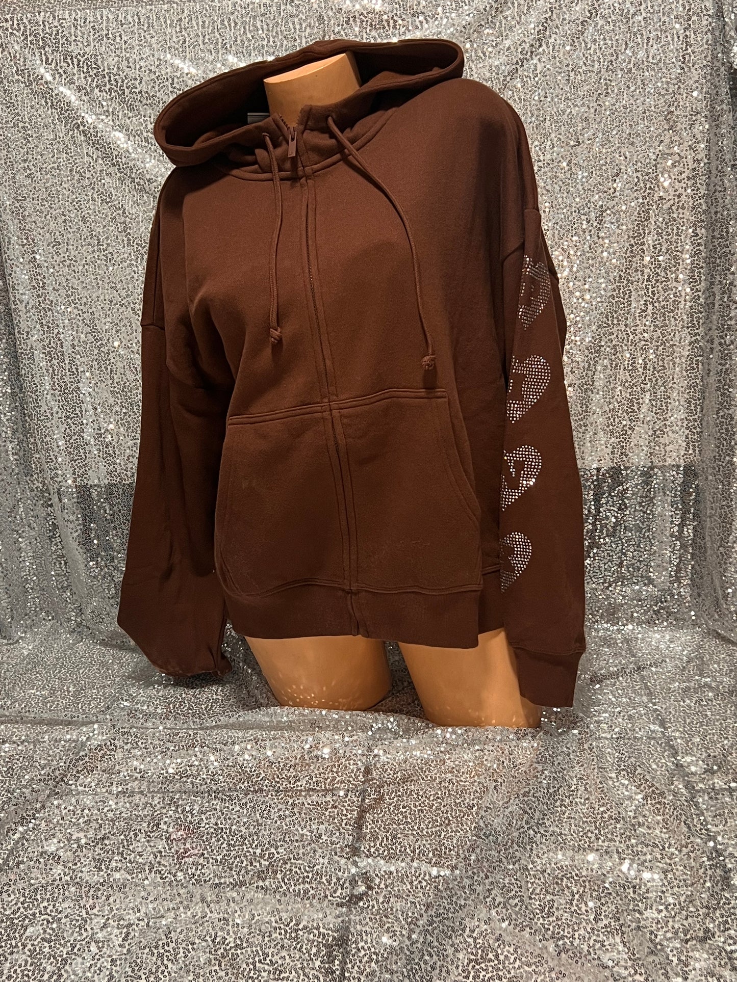 Brown Heart Bling Hoodie