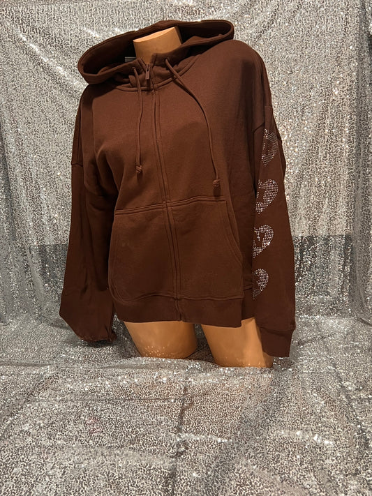 Brown Heart Bling Hoodie