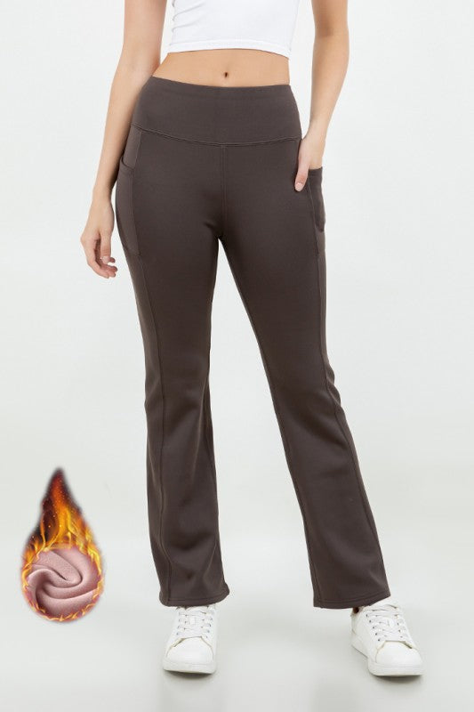 Fur Lined Winter Flare Pants With Pockets