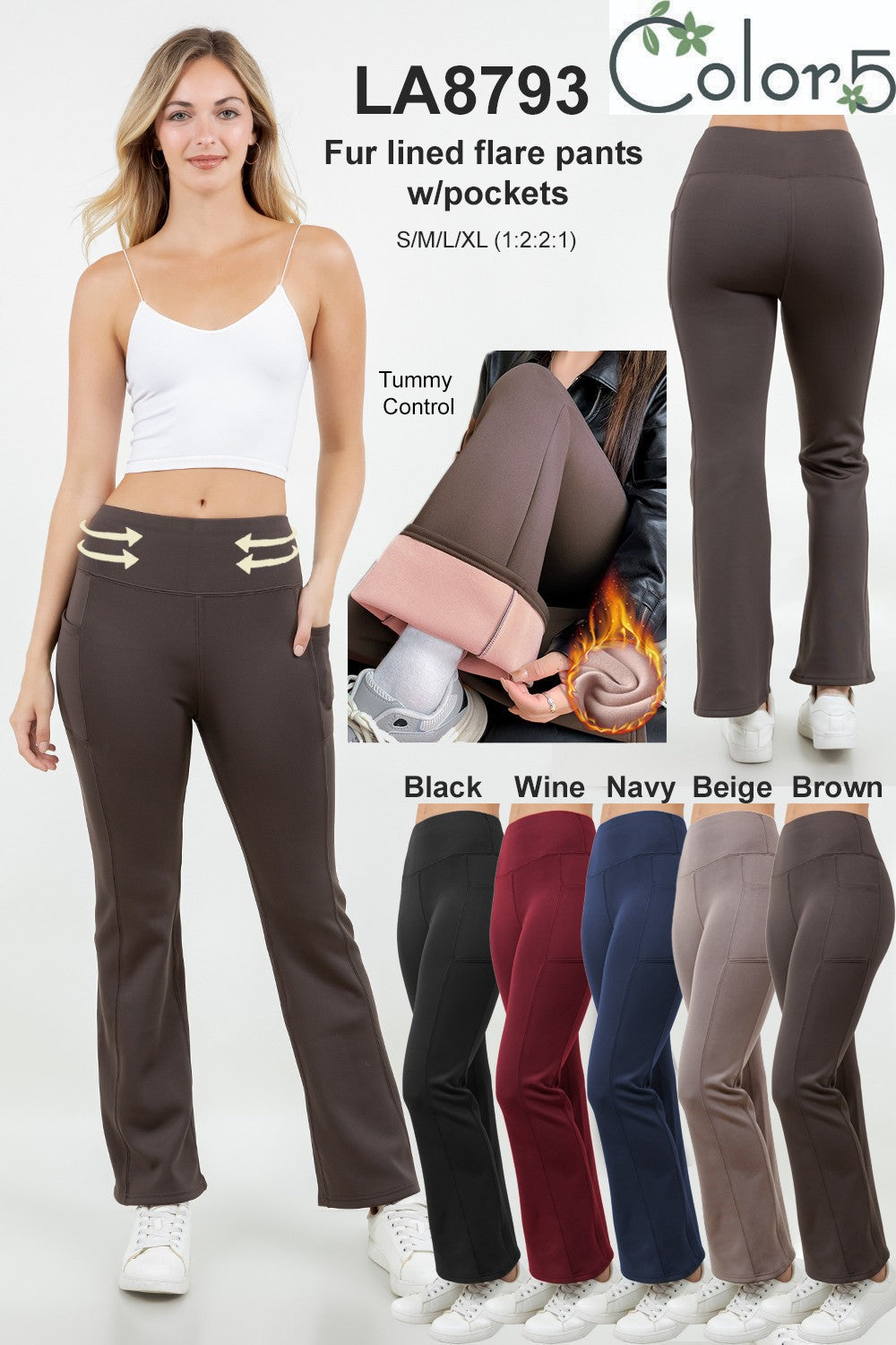 Fur Lined Winter Flare Pants With Pockets