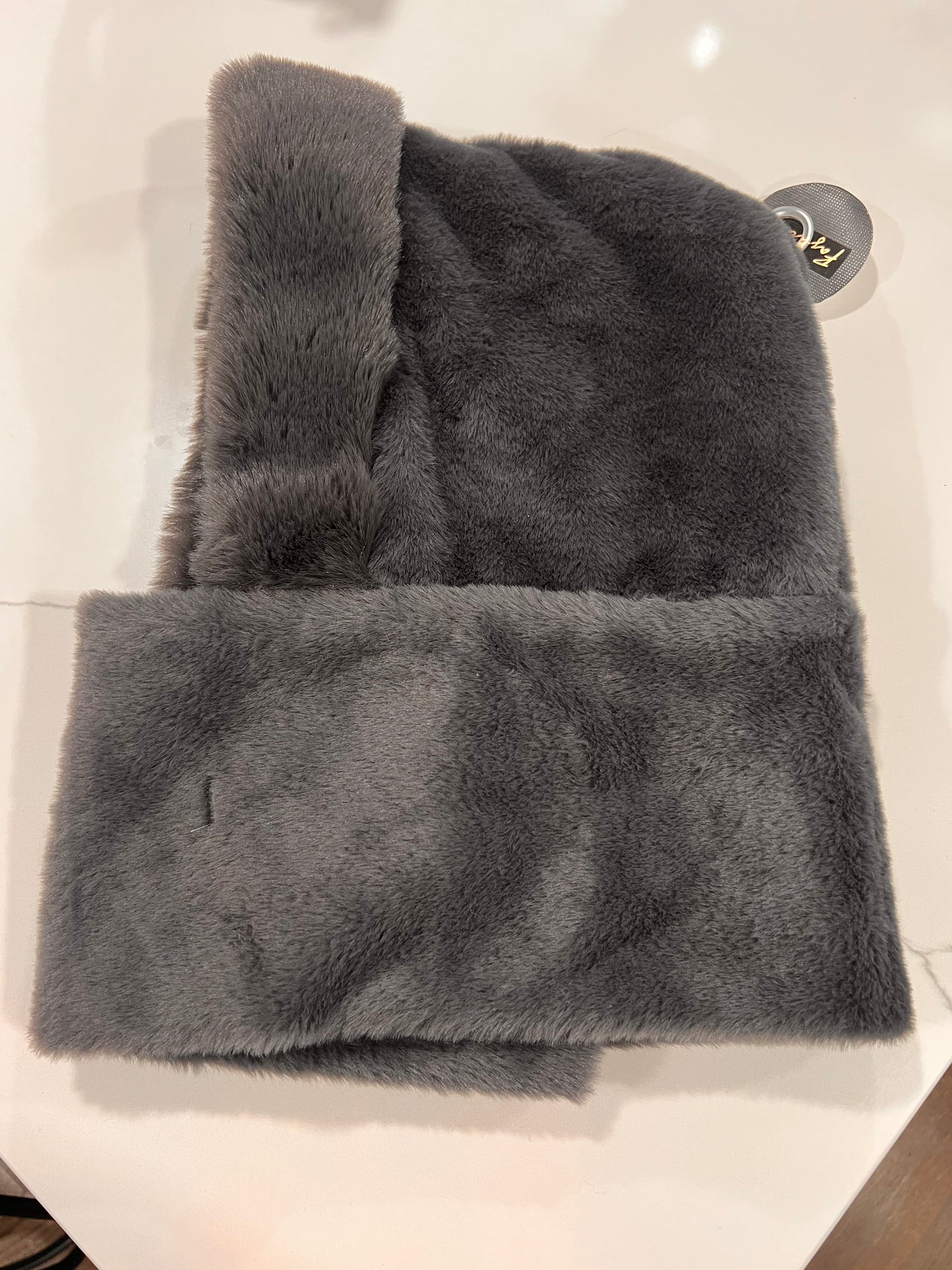 Grey Faux Fur Hood