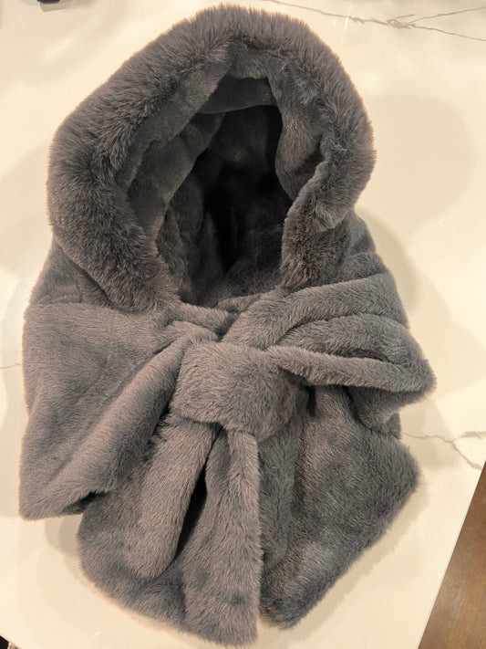 Grey Faux Fur Hood