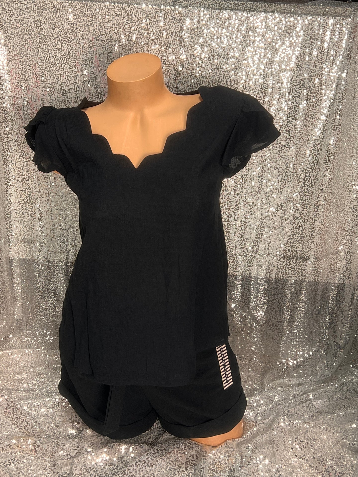 Scallop Black Blouse