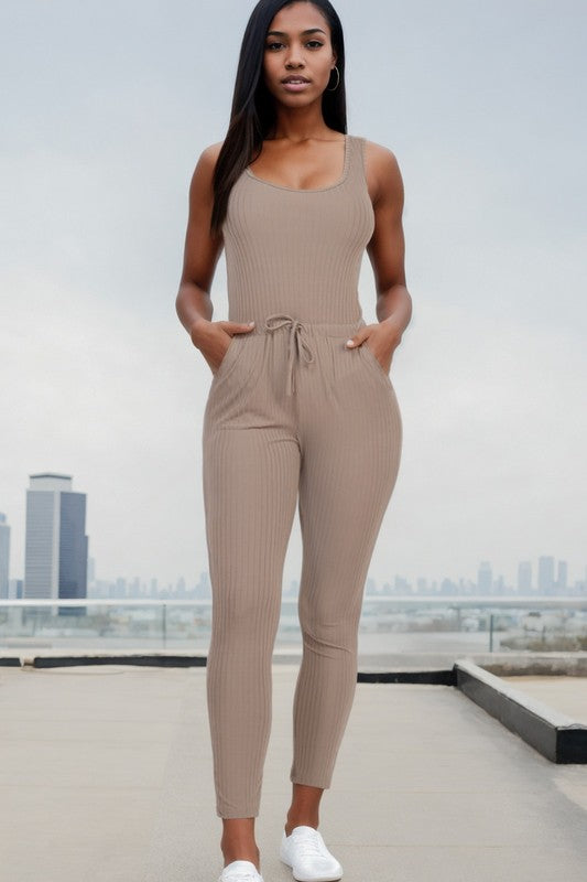 Ribbed Light Brown Jumpsuit