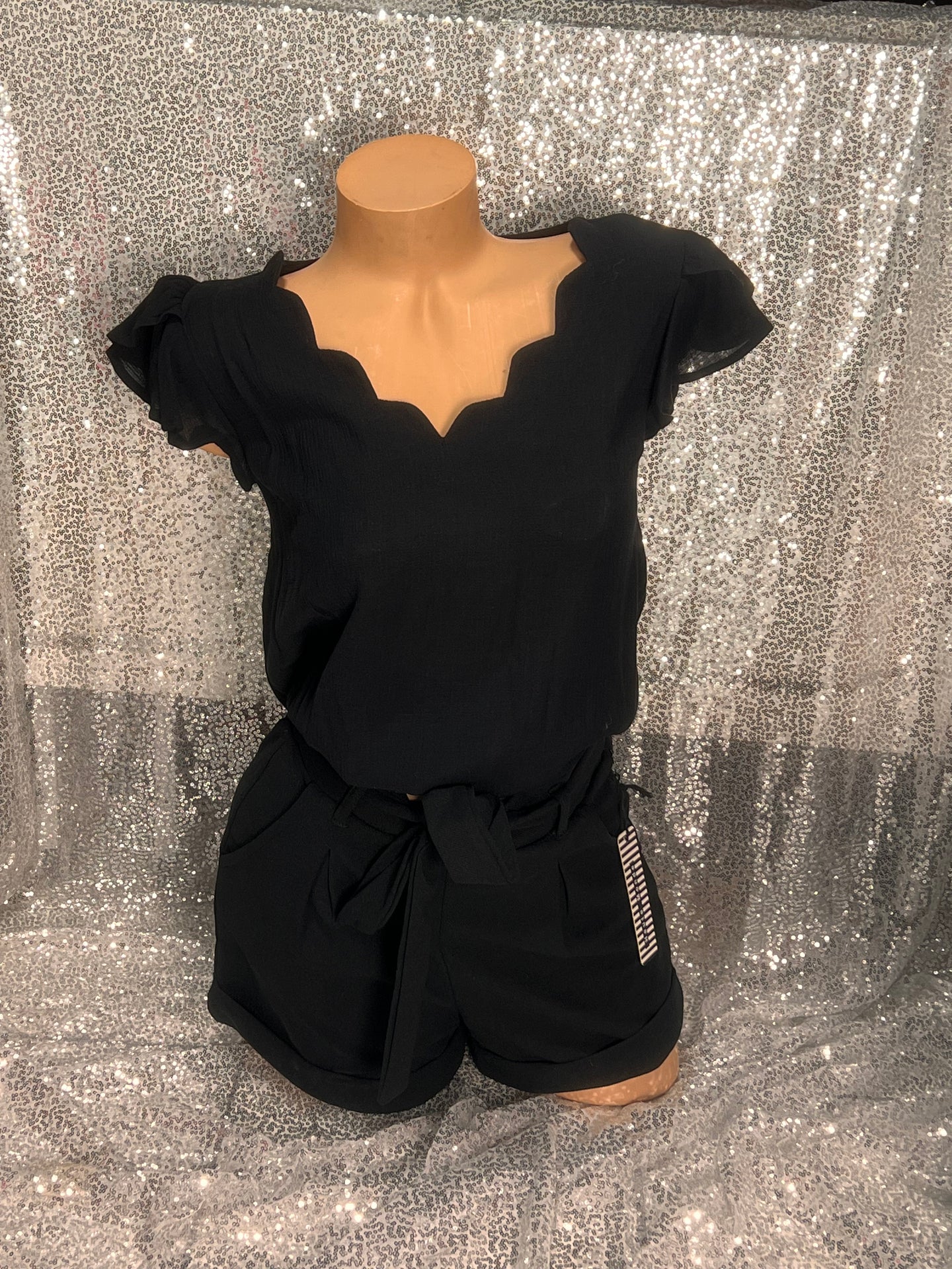 Scallop Black Blouse
